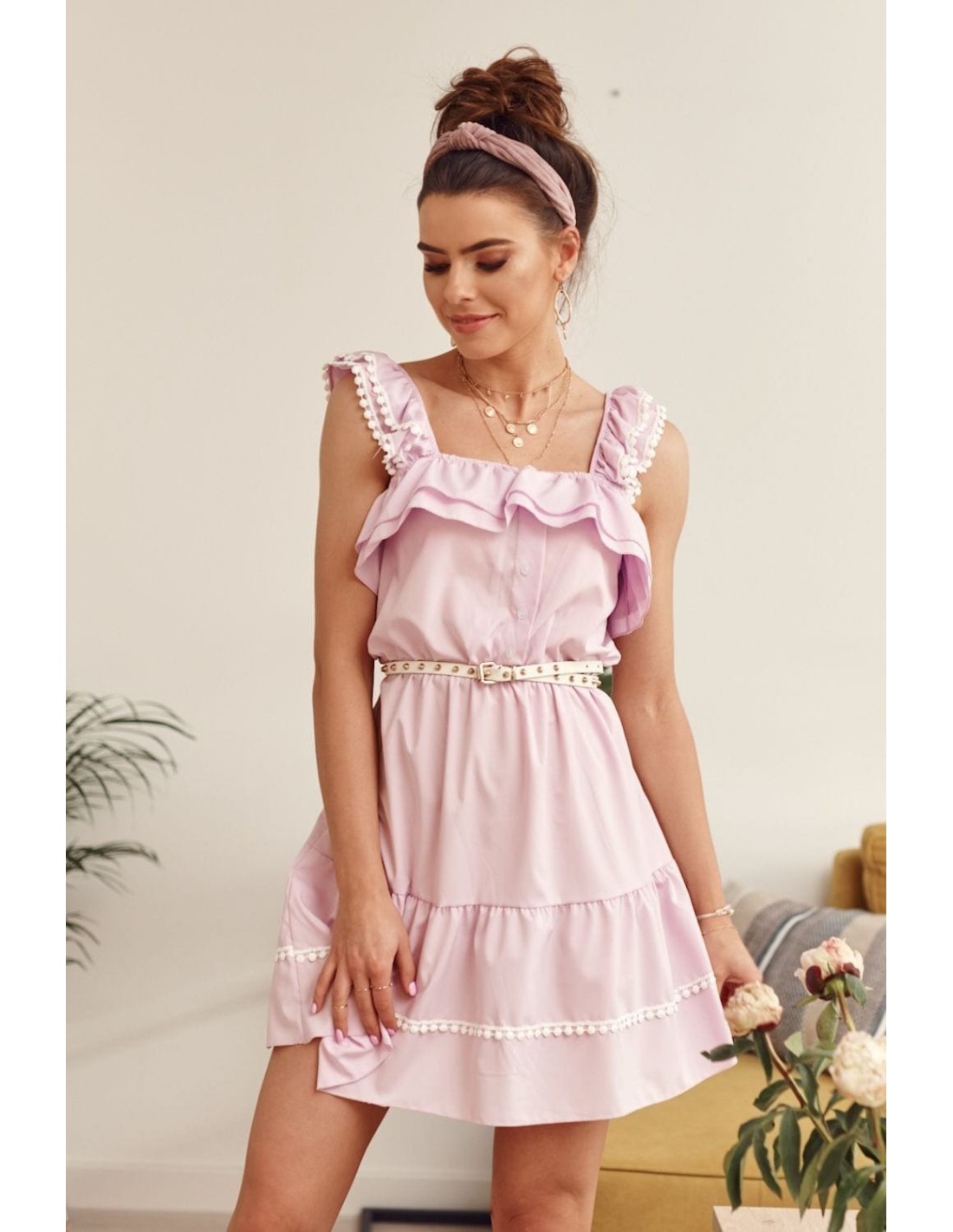 Lavender mini dress with ruffles 258 - Online store - Boutique